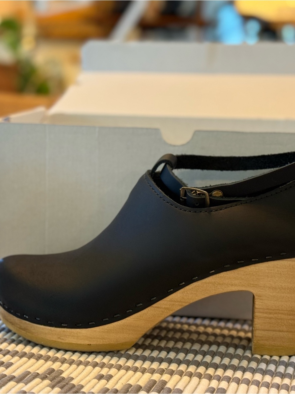 No. 6 Store the Classic Black Leather Clogs 39 Ankle Strap Platform Heels - Picture 8 of 12